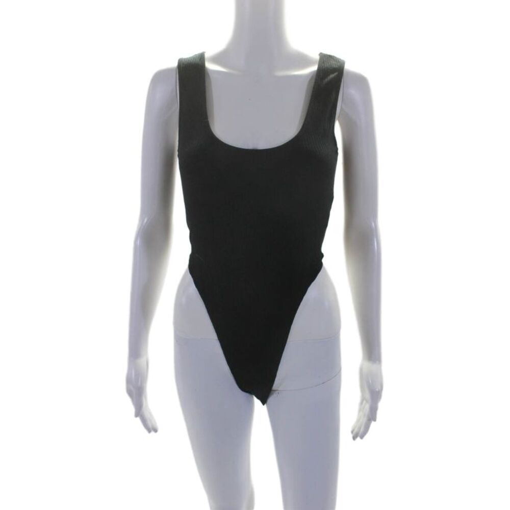 Emma & Sam Womens Scoop Neck Button Bottom Ribbed Knit Bodysuit Black Size Large
